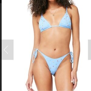 L*Space Lennox Tie String Bikini Bottom Classic, Blue Beaded Flowers X-Large NWT